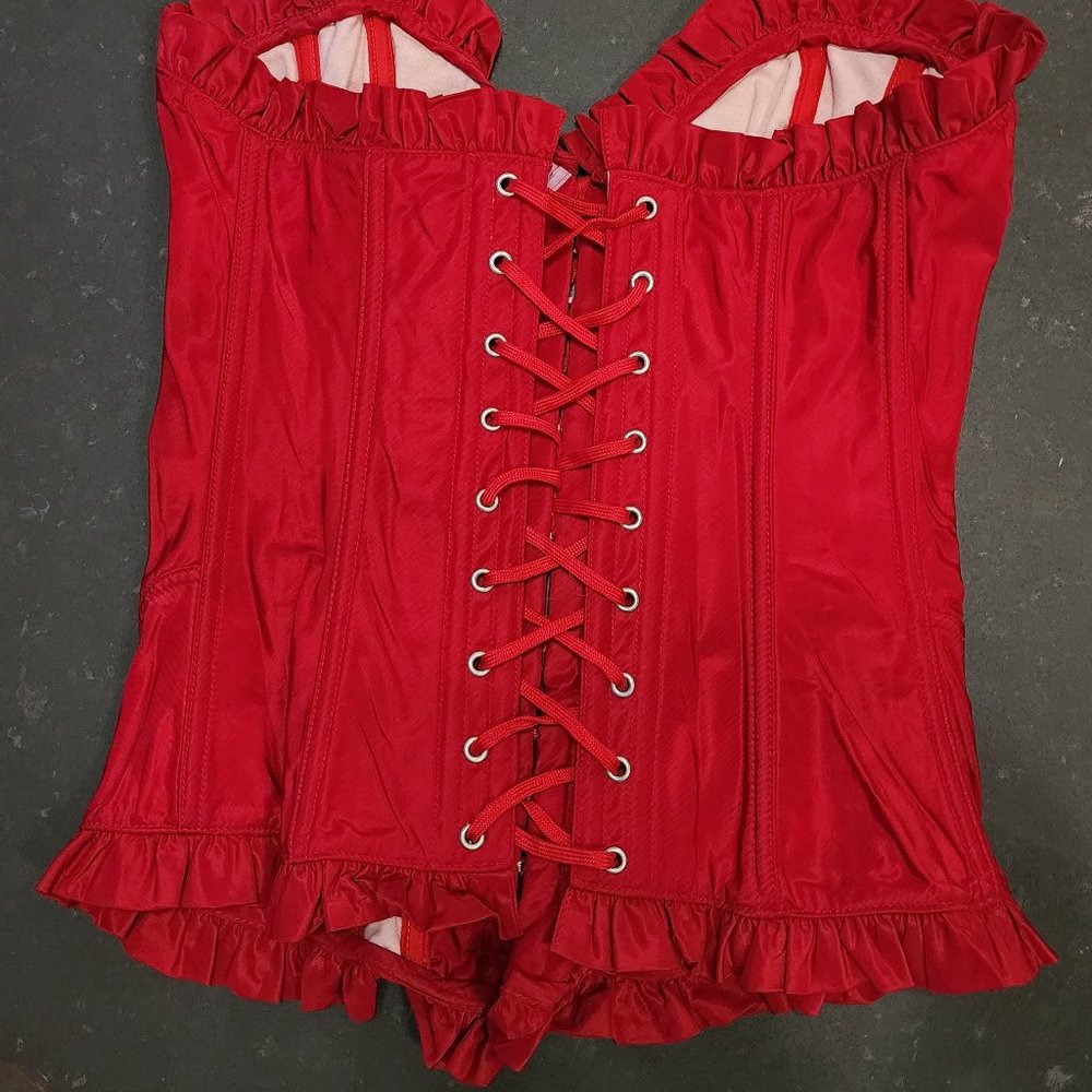 Agent Provocateur Red Lace-Up Ruffle Corset